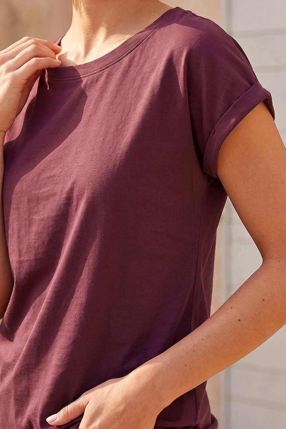 Roman Burgundy Plain Stretch Cotton Jersey T-Shirt - 18 Image 4