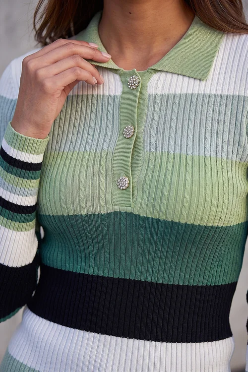 Roman Green Stripe Collar Buttoned Knit - 10 Image 4