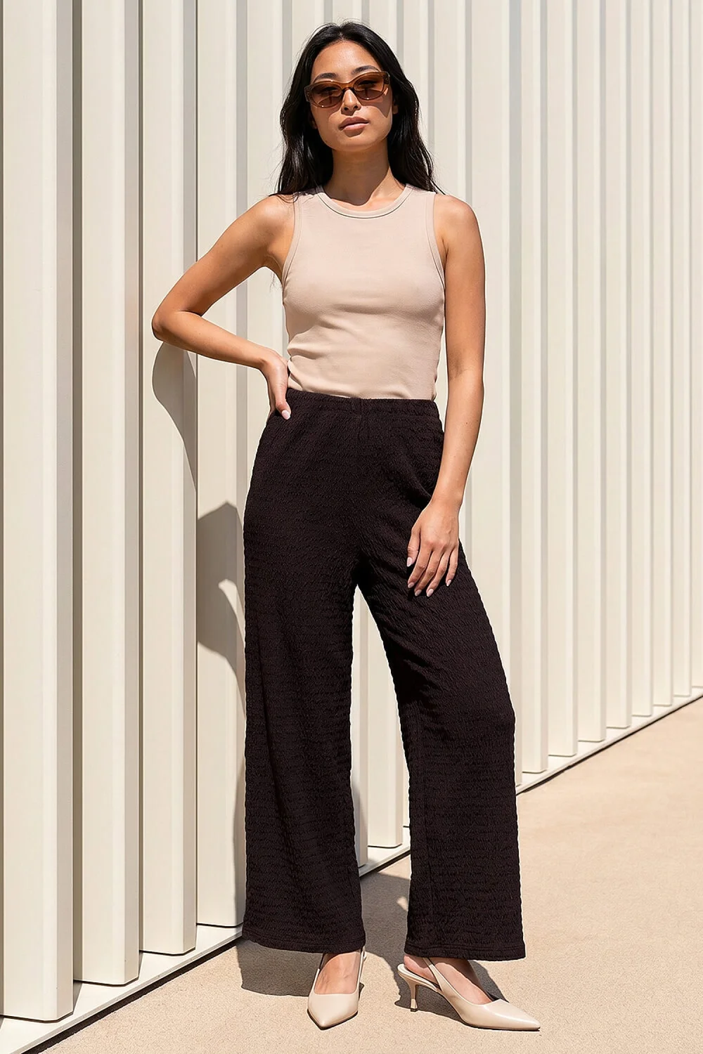 Roman Chocolate Petite Textured Stretch Trouser - 16 Image 1