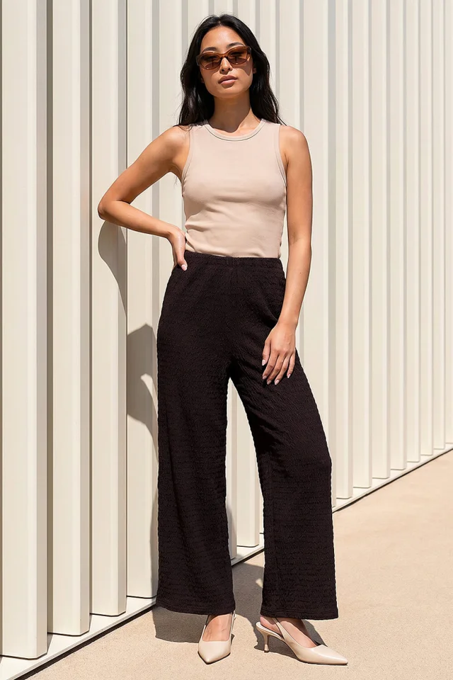 Roman Chocolate Petite Textured Stretch Trouser