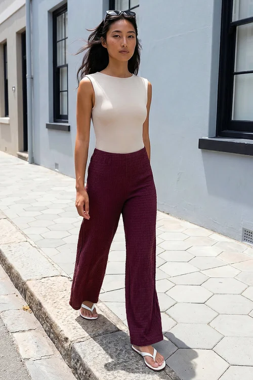 Roman Wine Petite Textured Stretch Trouser - 14 Image 1