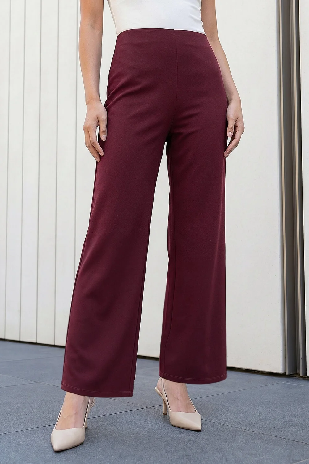 Roman Wine Petite Wide Leg Stretch Trouser - 8 Image 1