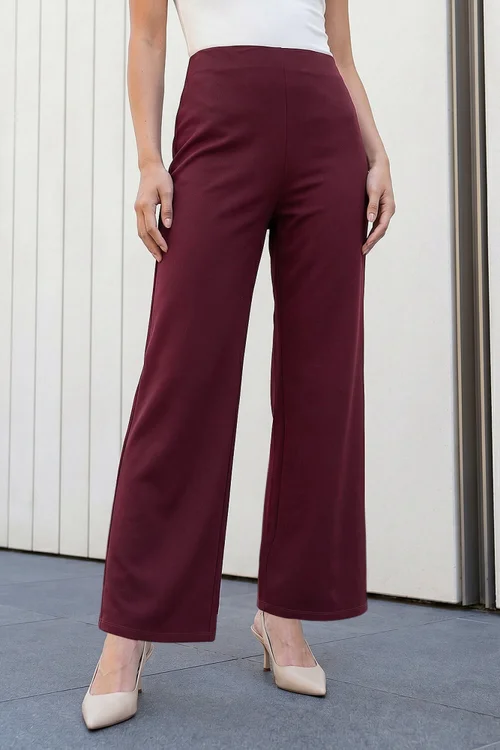 Roman Wine Petite Wide Leg Stretch Trouser - 8 Image 1