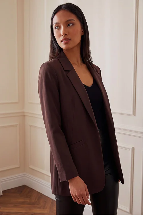 Roman Chocolate Petite Stretch Blazer - 12 Image 1