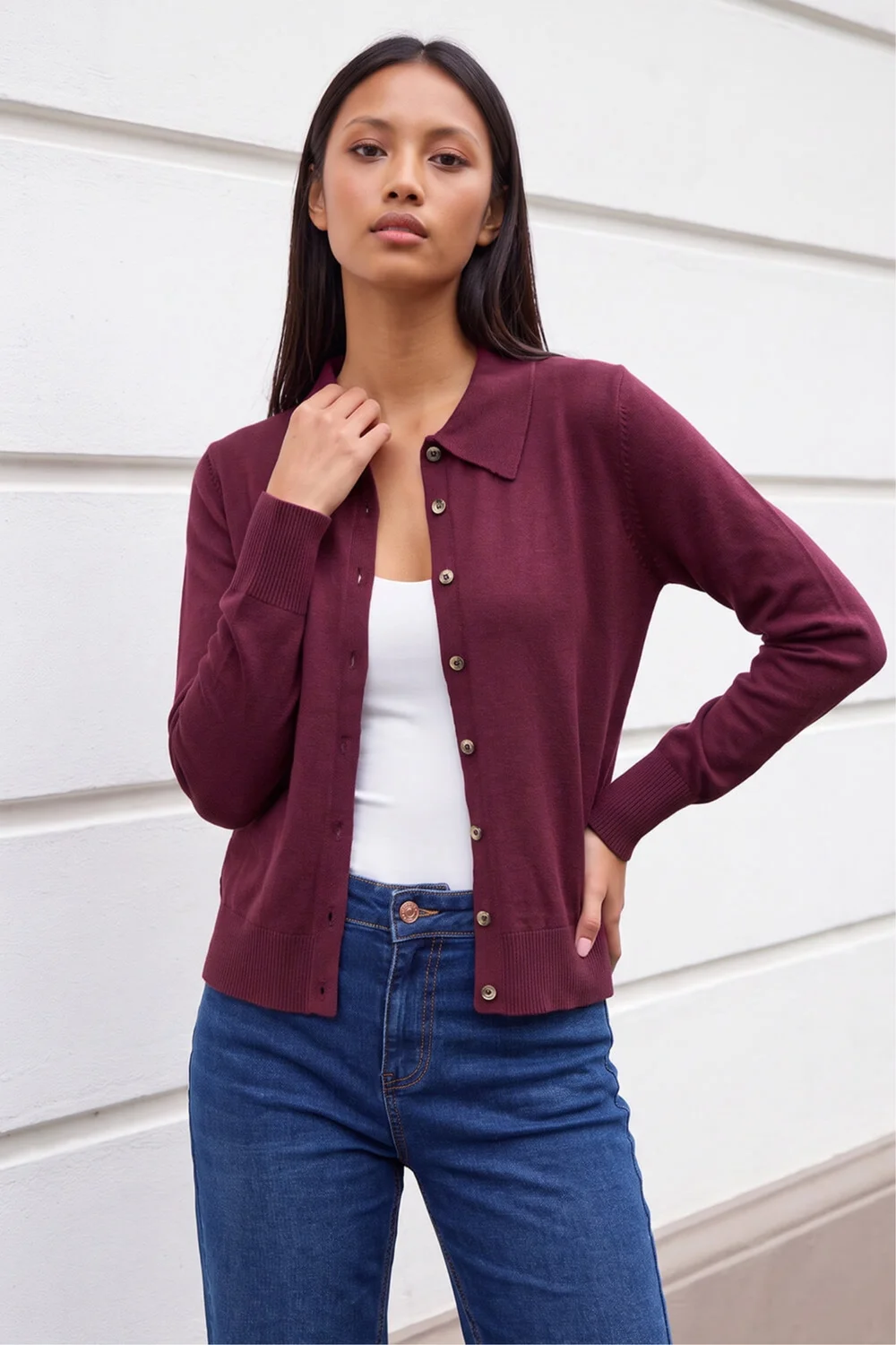 Roman Plum Petite Collar Cardigan - 18 Image 2