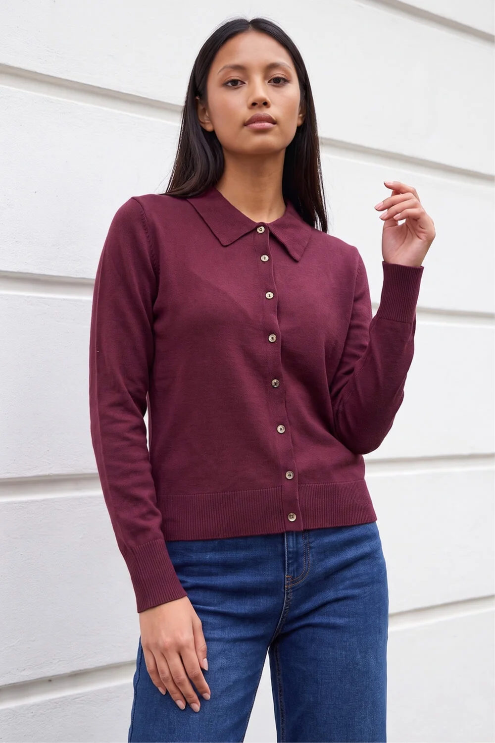 Roman Plum Petite Collar Cardigan - 18 Image 1