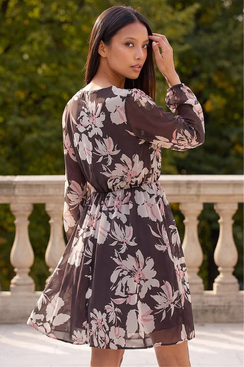 Roman Chocolate Petite Floral Wrap Dress - 12 Image 3