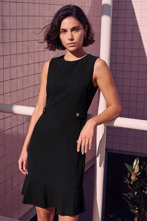 Roman Black Sleeveless Button Side Short Dress - 12 Image 1