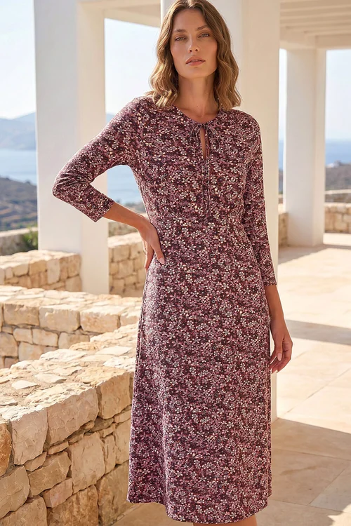 Roman Wine Petite Paisley Tie Neck Dress - 8 Image 2