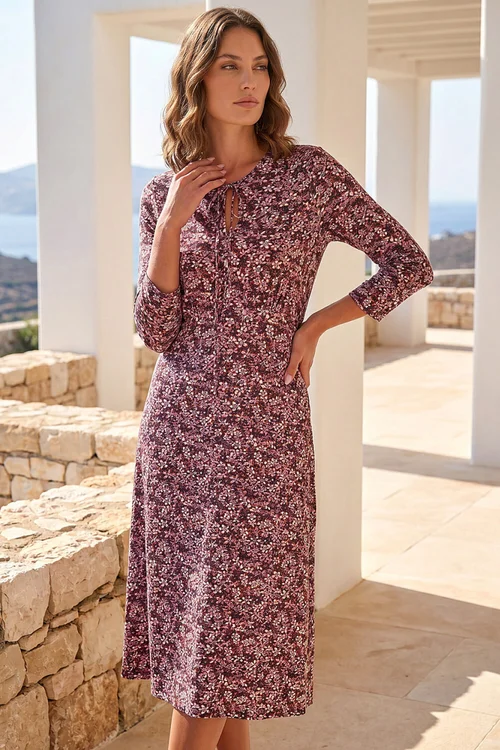 Roman Wine Petite Paisley Tie Neck Dress - 8 Image 1