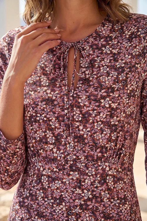 Roman Wine Petite Paisley Tie Neck Dress - 8 Image 4