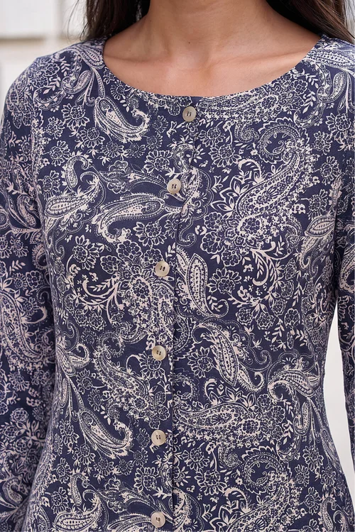 Roman Navy Petite Paisley Button Down Dress - 10 Image 4
