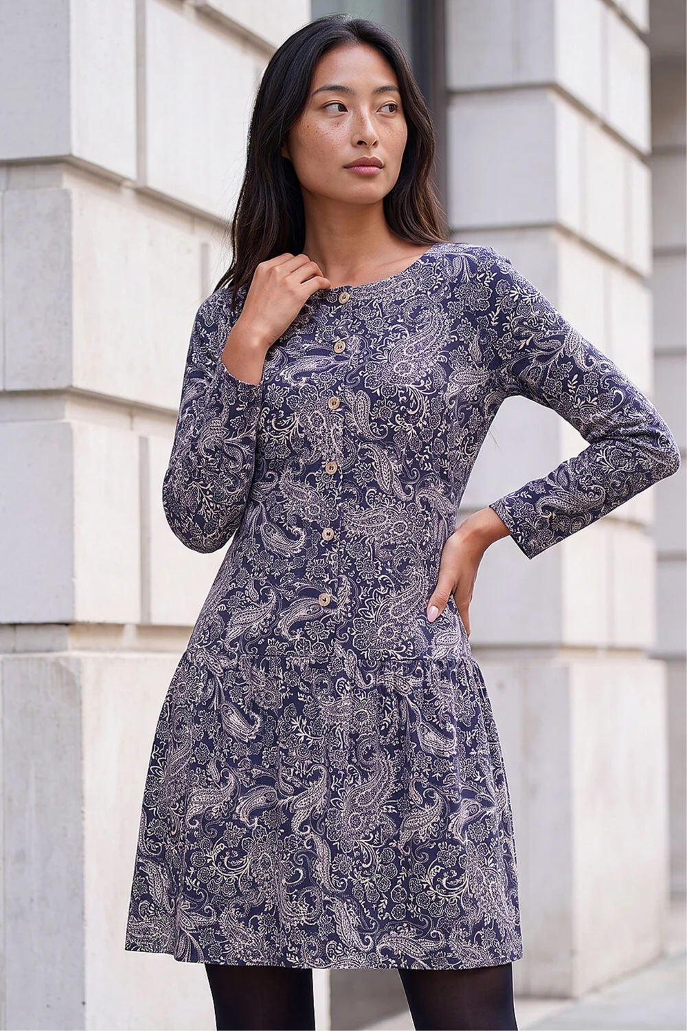 Roman Navy Petite Paisley Button Down Dress - 10 Image 2