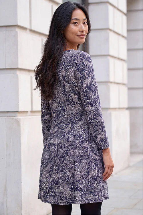 Roman Navy Petite Paisley Button Down Dress - 10 Image 3
