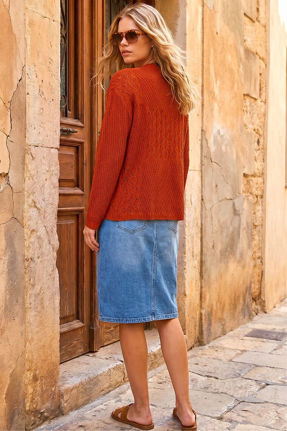 Roman Rust Textured Tie Front Knit Cardigan - 10 Image 2