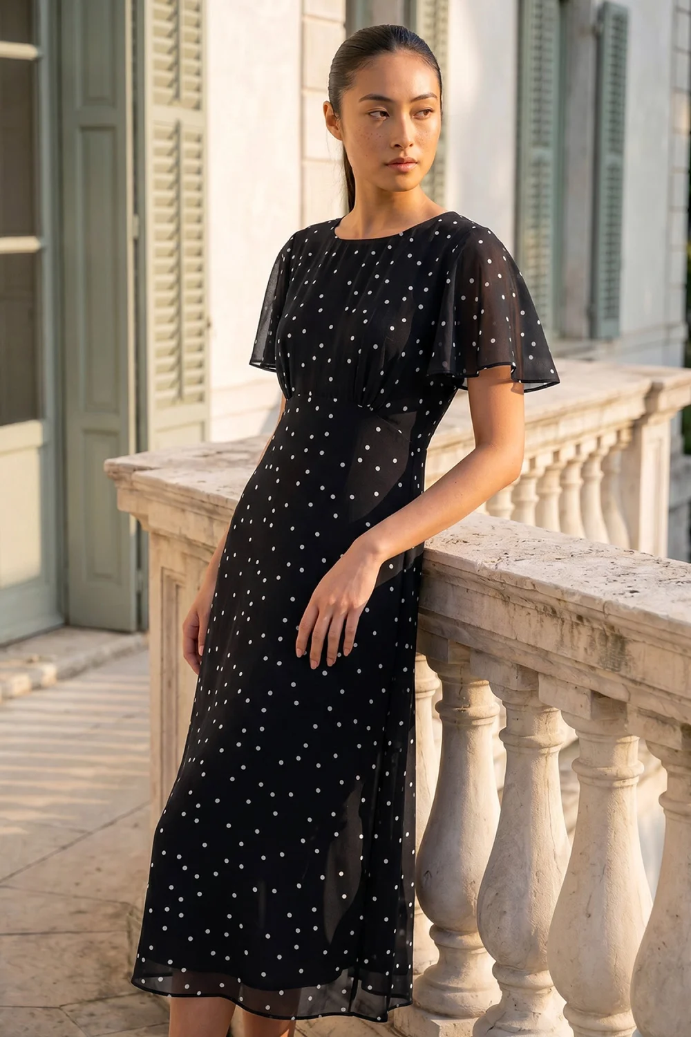 Roman Black Petite Spot Dot Chiffon Dress - 12 Image 3