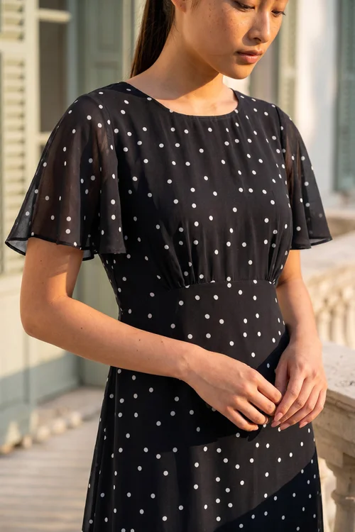 Roman Black Petite Spot Dot Chiffon Dress - 12 Image 4