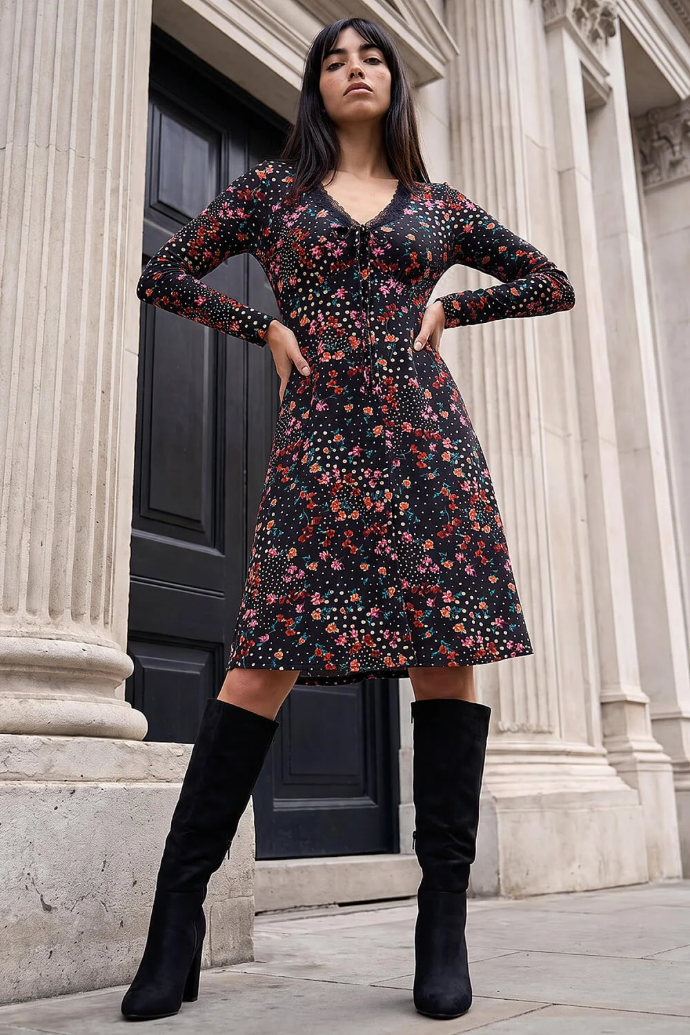 Roman Black Petite Floral Lace Dress - 12 Image 3