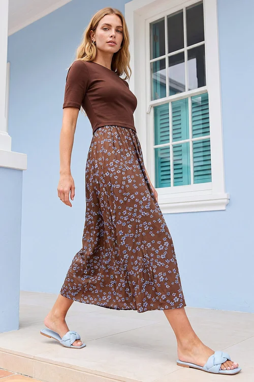 Roman Chocolate Floral Print Knit Dress - 16 Image 2