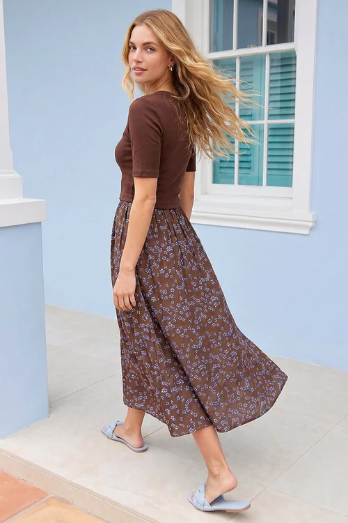 Roman Chocolate Floral Print Knit Dress - 16 Image 3