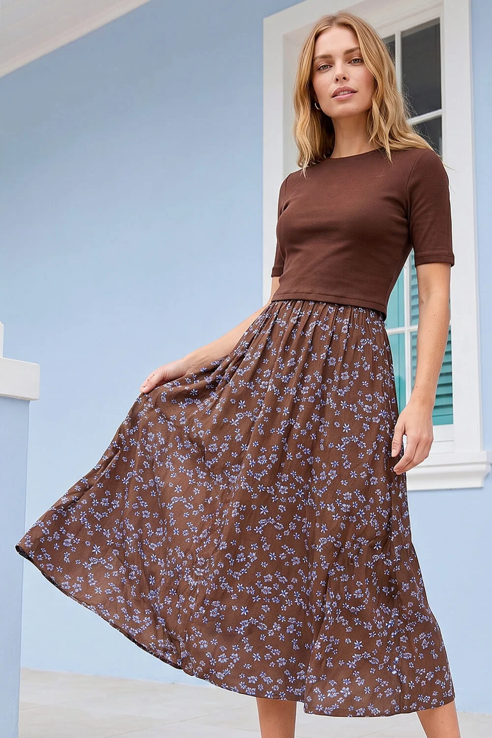 Roman Chocolate Floral Print Knit Dress - 16 Image 1