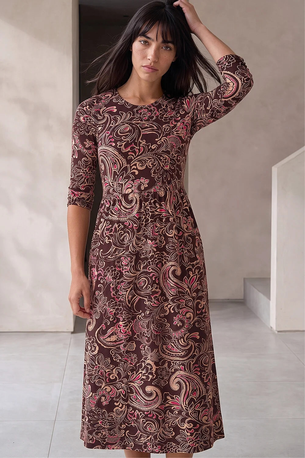 Roman Chocolate Petite Floral Midi Dress - 14 Image 1