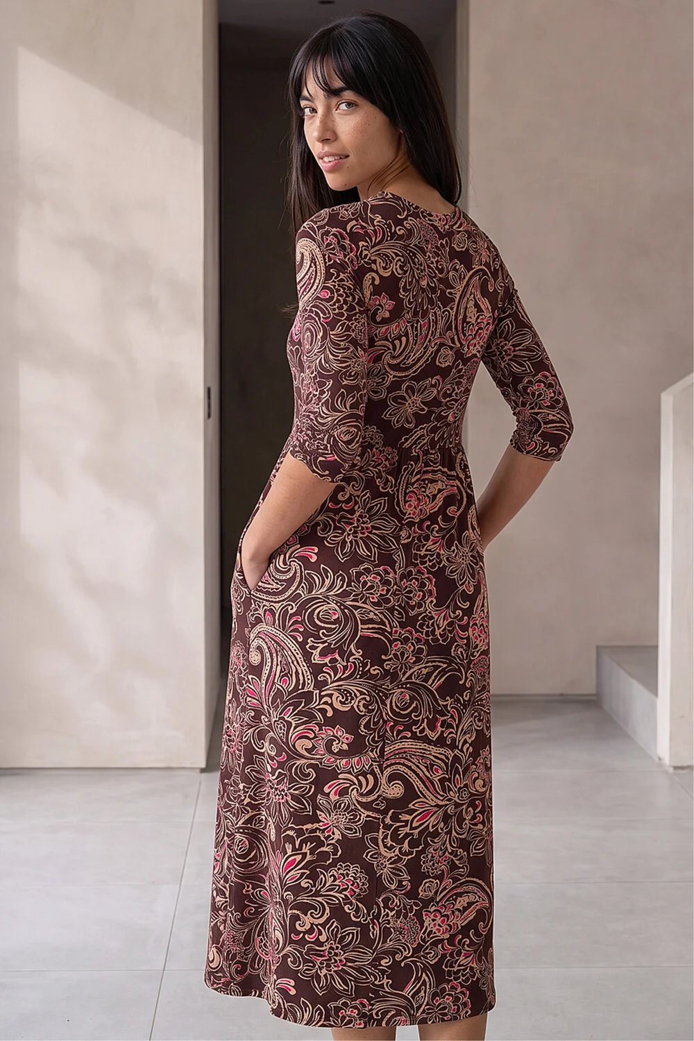 Roman Chocolate Petite Floral Midi Dress - 14 Image 2