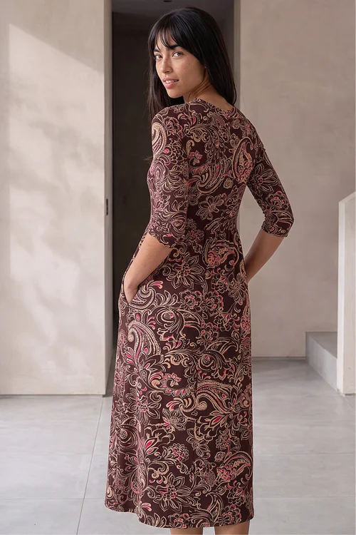 Roman Chocolate Petite Floral Midi Dress - 14 Image 2