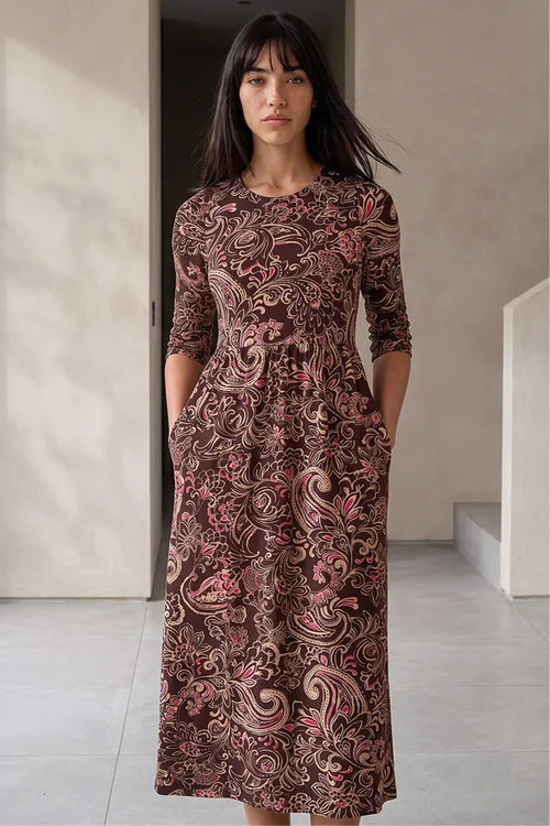 Roman Chocolate Petite Floral Midi Dress - 14 Image 3