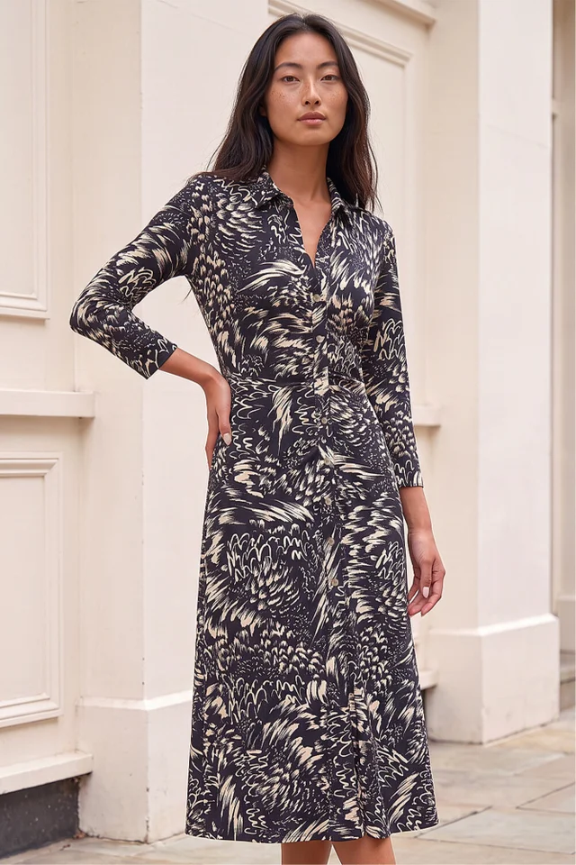 Roman Black Petite Button Ruched Dress