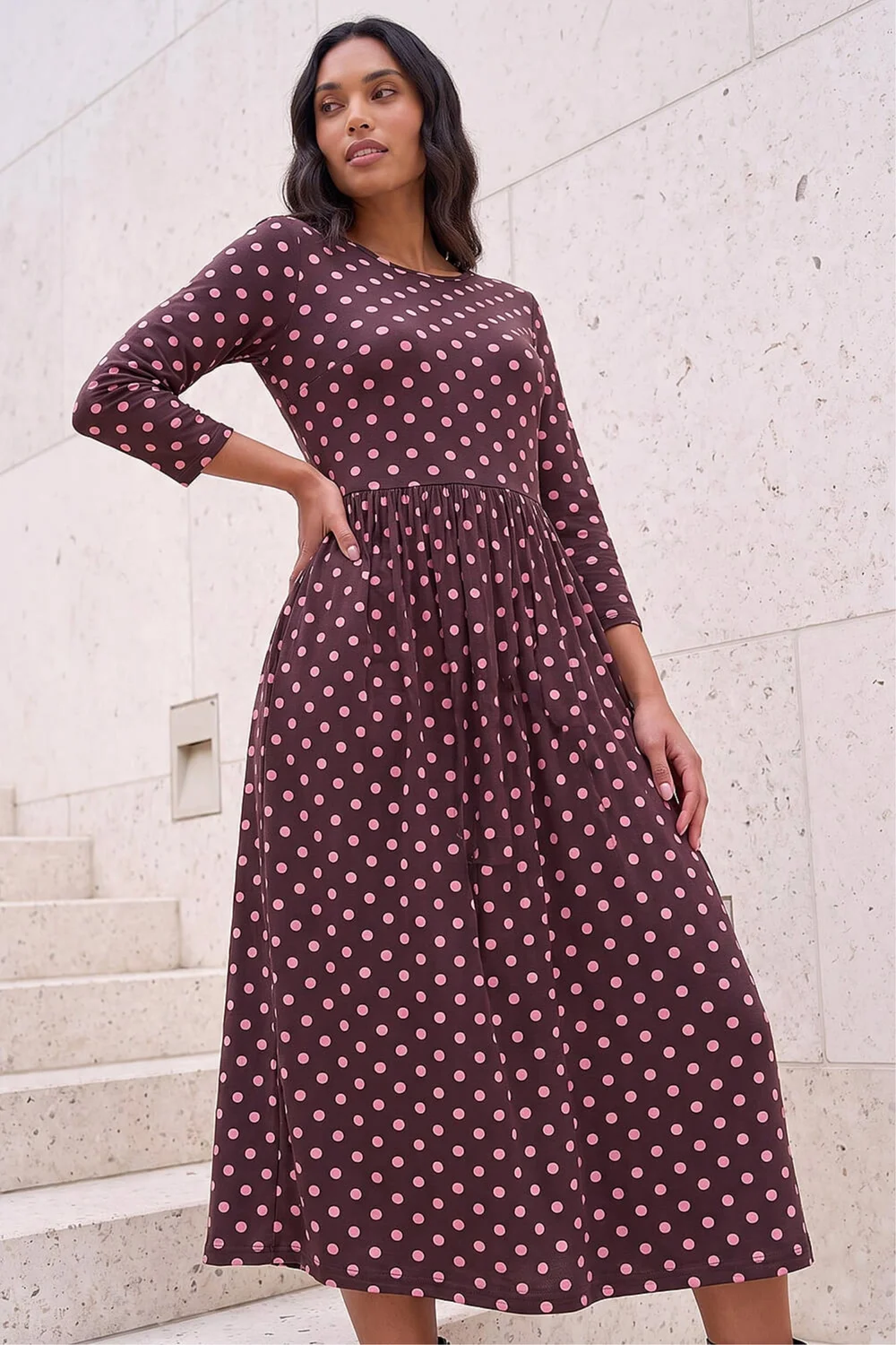 Roman Pink Polka Dot Print Pocket Dress - 16 Image 2