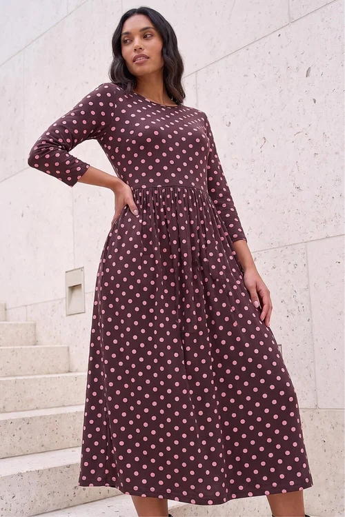 Roman Pink Polka Dot Print Pocket Dress - 16 Image 2