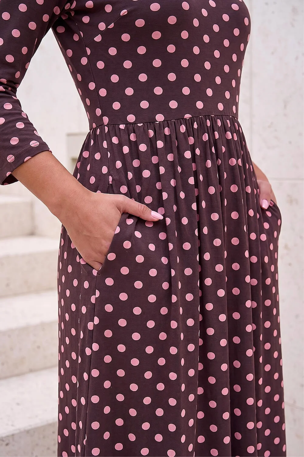 Roman Pink Polka Dot Print Pocket Dress - 16 Image 4