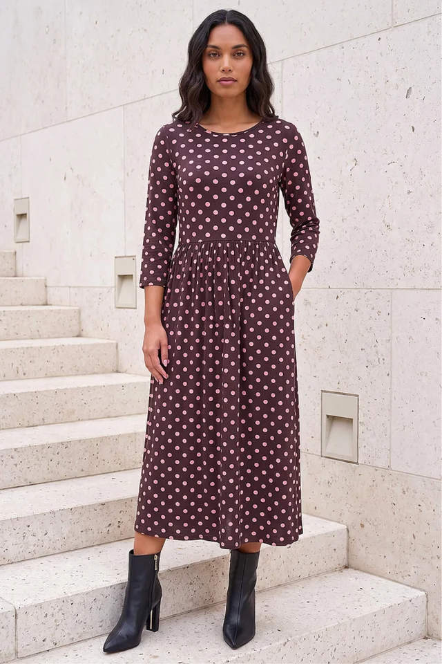 Roman Pink Polka Dot Print Pocket Dress