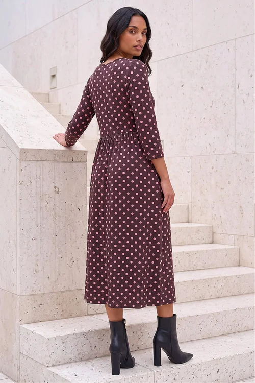 Roman Pink Polka Dot Print Pocket Dress - 16 Image 3