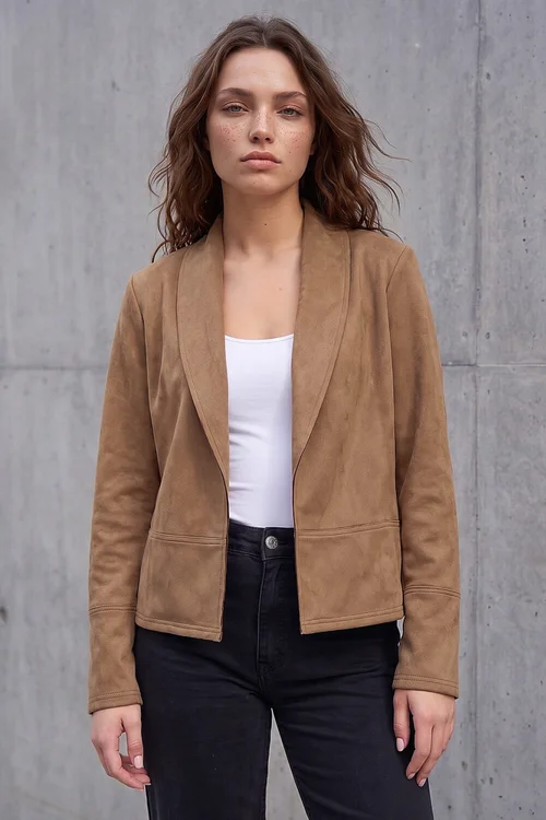 Roman Tan Petite Faux Suede Jacket - 18 Image 1