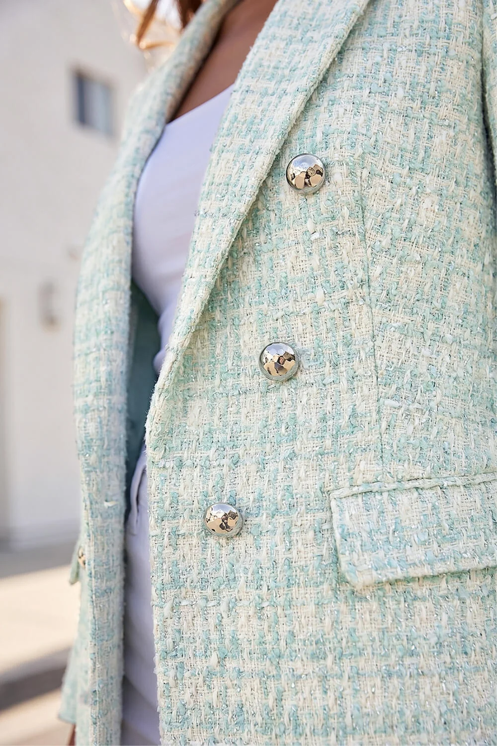Roman Aqua Longline Checkered Boucle Jacket - 12 Image 4