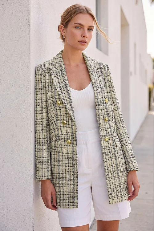 Roman Black Longline Checkered Boucle Jacket - 12 Image 3