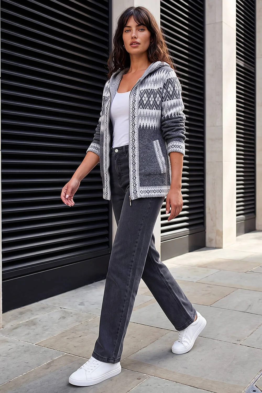 Roman Grey Jacquard Zipped Knit Cardigan - 18 Image 3