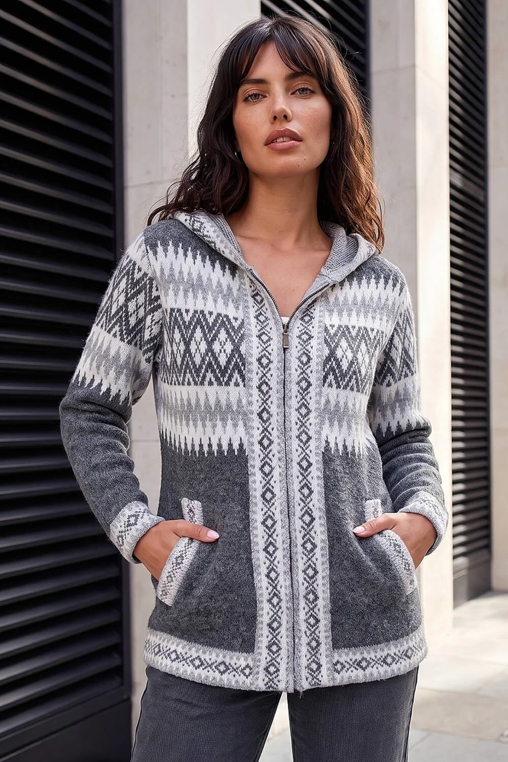Roman Grey Jacquard Zipped Knit Cardigan - 18 Image 1