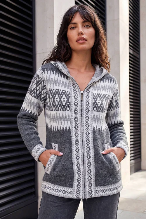 Roman Grey Jacquard Zipped Knit Cardigan - 18 Image 1