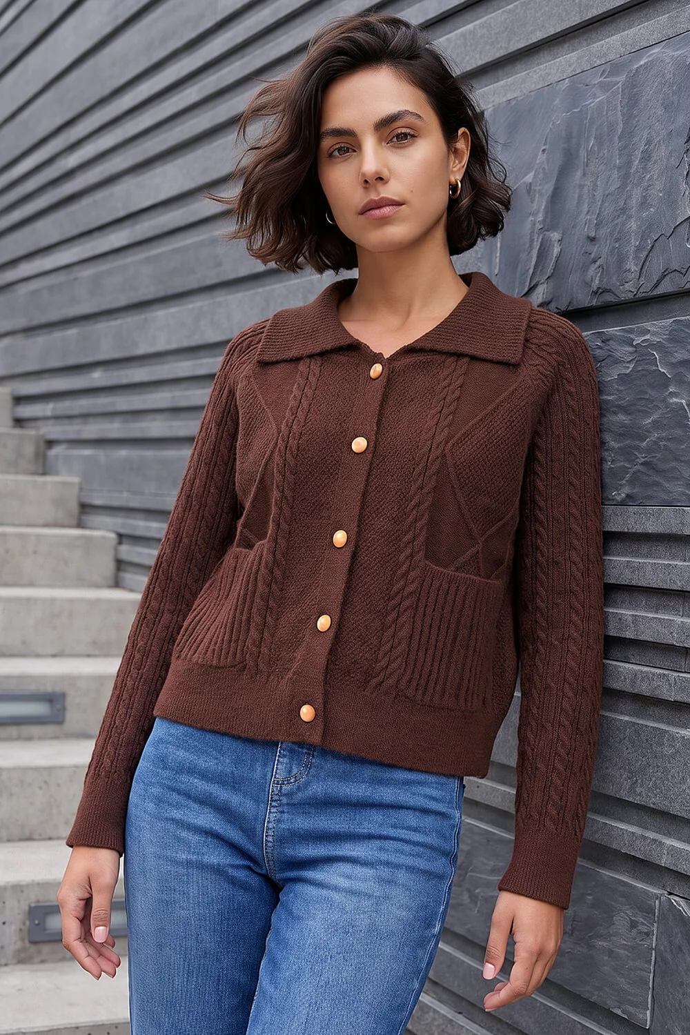 Roman Chocolate Chunky Cable Cardigan - 18 Image 1
