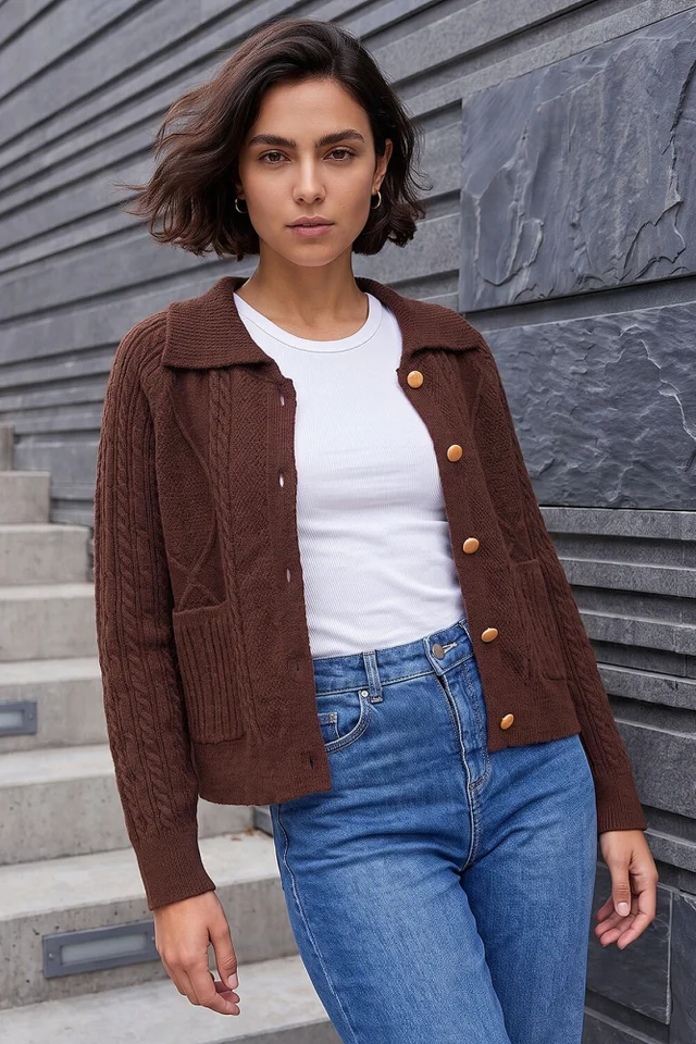 Roman Chocolate Chunky Cable Cardigan