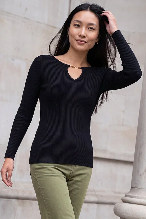 Roman Black Chain Neck Jumper - 16 Image 1