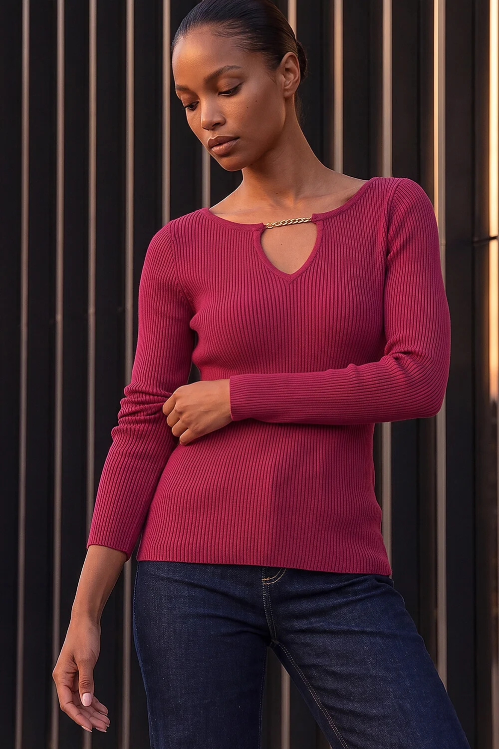 Roman Bordeaux Chain Neck Jumper - 12 Image 1