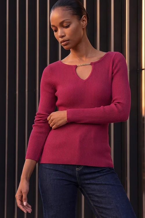 Roman Bordeaux Chain Neck Jumper - 12 Image 1
