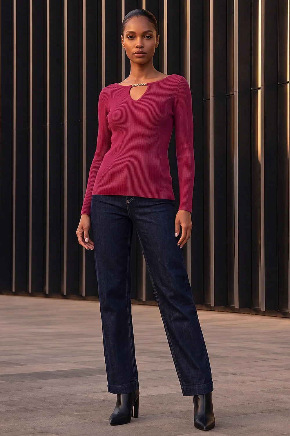Roman Bordeaux Chain Neck Jumper - 12 Image 3