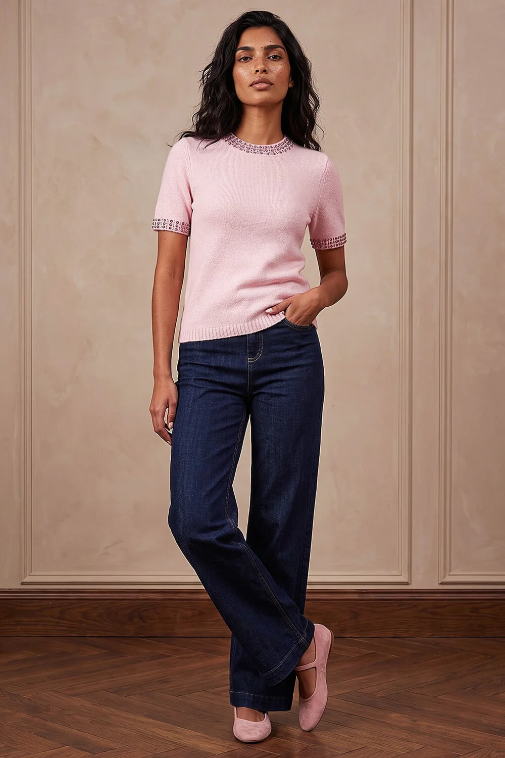 Roman Light Pink Embellish Trim Knitted Top - 14 Image 3