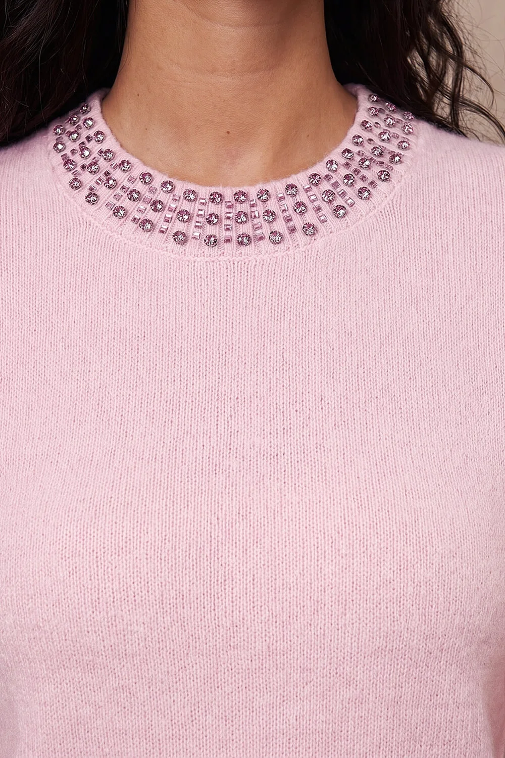 Roman Light Pink Embellish Trim Knitted Top - 14 Image 4