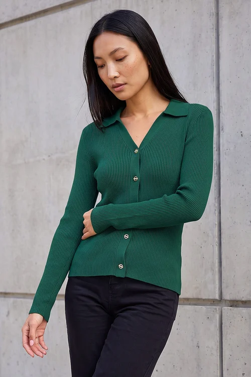 Roman Forest Buttoned Ribbed Henley Style Knit - 20 Image 3